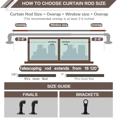 Industrial Curtain Rods 18-120 Inch Adjustable Blackout Rods