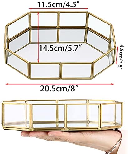 Hipiwe Mirror Glass Vanity Tray - Gold Ornate Decorative Tray