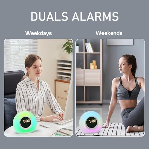 ICODE Alarm Clock with Dimmable Night Light and 10 White Noise