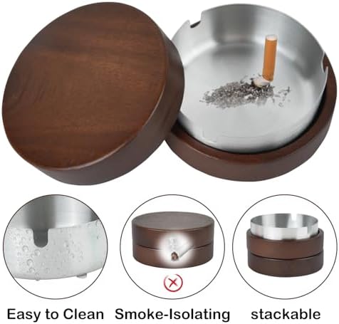 Zoyiancy 2 Pair Windproof Wooden Ashtrays with Lid