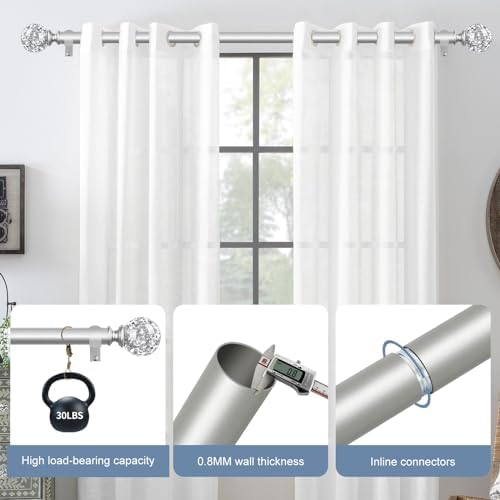 Silver Crystal Curtain Rods 18-60 Inch Adjustable