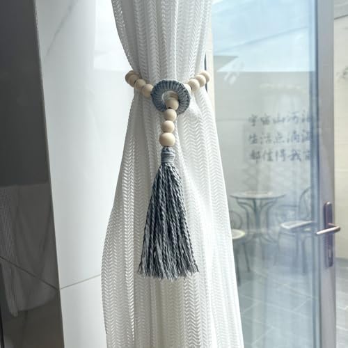 2pcs Wooden Bead Curtain Tiebacks Gray
