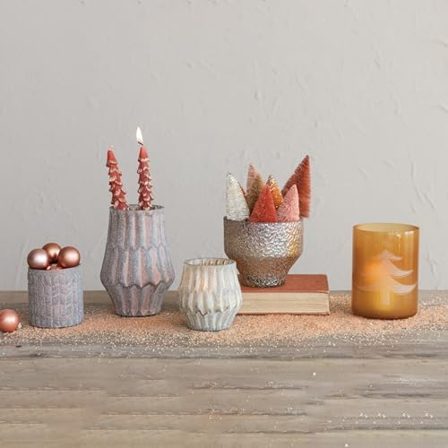 Creative Co Op Round Glass Votive Candleholder with Frosted Copper Finish