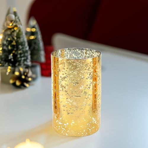 WGVI Hurricane Candle Holder Sleeve Gold Speckled Glass 4 x 6