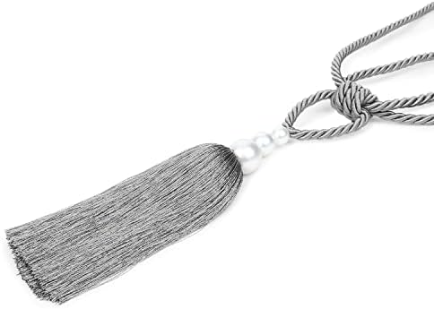 2 Pack Curtain Tiebacks with Pearl Holdbacks Gray
