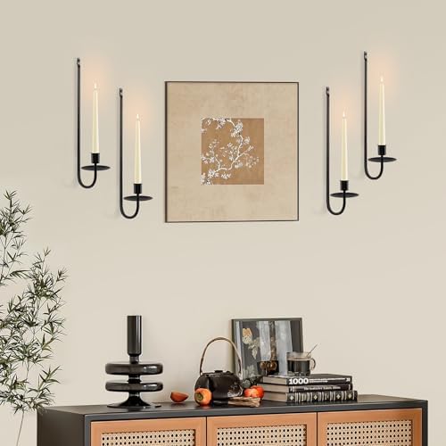Black Candle Sconces Set of 4 Taper Pillar Wall Candle Holder