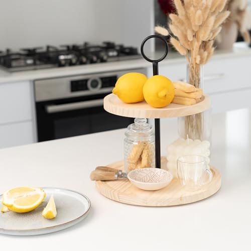 KIBAGA Decorative Wooden Two Tiered Tray Stand