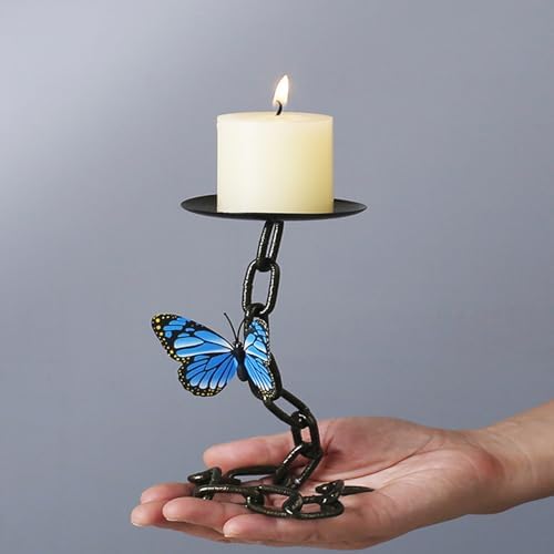 DANELYNN Black Candle Holder with Butterfly Design