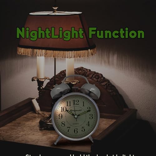 Loud Bell Alarm Clock with Night Light and Silent Hands