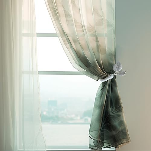 Matte White Leaf Shape Curtain Holdbacks Set of 2