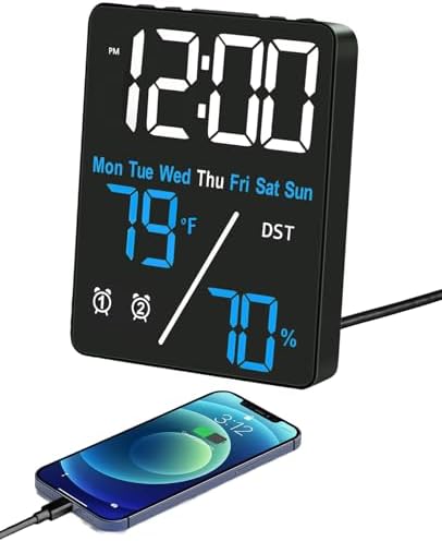 Digital LED Alarm Clock with Thermometer and Hygrometer