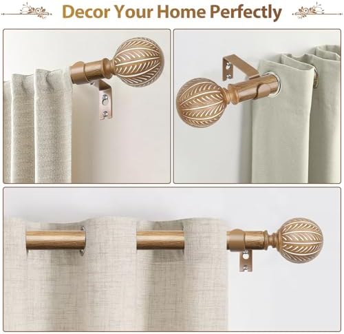 KAMANINA 1 Inch Adjustable Wood Curtain Rods 48-84 Inches