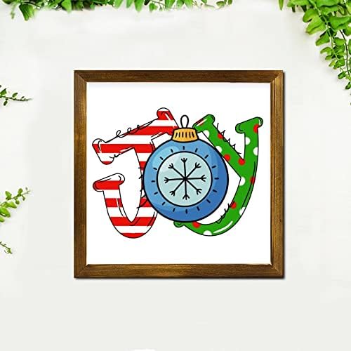 Christmas Joy Ball Framed Wooden Sign 7x7 Inch
