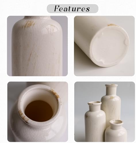 Pampas Grass Vase Set 3 White Ceramic Vases with Dried Pampas