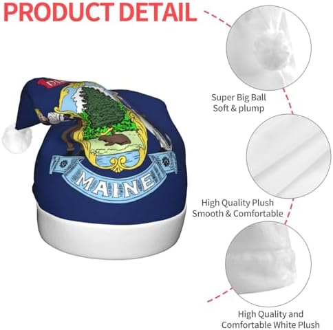 Maine State Flag Christmas Hat with LED Lights
