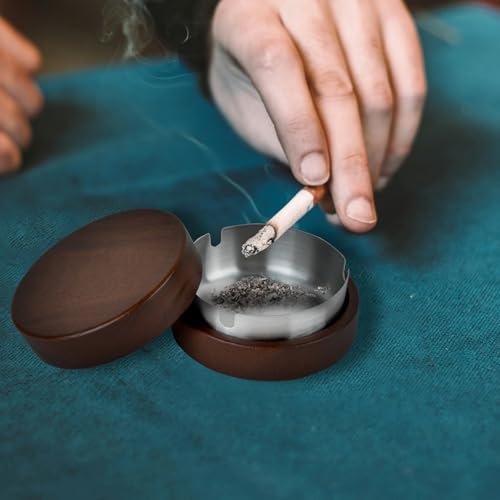 Zoyiancy 2 Pair Windproof Wooden Ashtrays with Lid