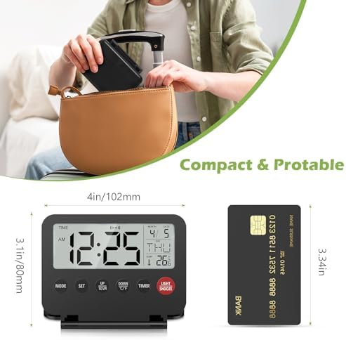 KeeKit Digital Travel Alarm Clock with Date and Temperature
