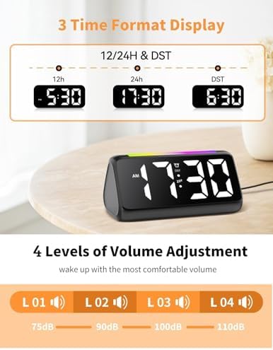 Netzu Alarm Clocks for Heavy Sleepers with Vibrating Pad and RGB Display