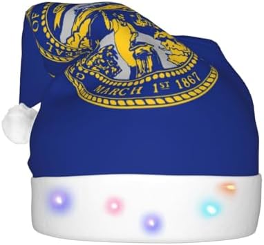 Nebraska Flag Print Christmas Hat with LED Light
