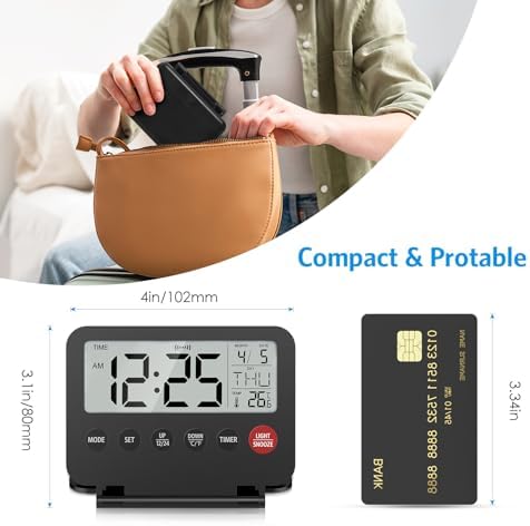 Olipiter Small Foldable Digital Travel Alarm Clock with Calendar and Temperature