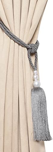 2 Pack Curtain Tiebacks with Pearl Holdbacks Gray