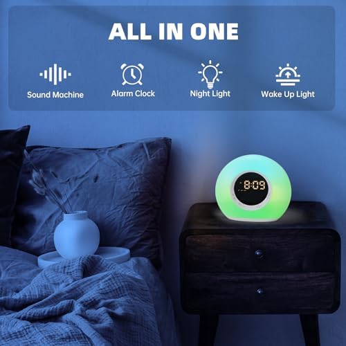 ICODE Alarm Clock with Dimmable Night Light and 10 White Noise