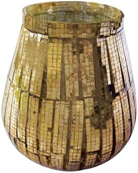 Creative Co Op Round Glass Mosaic Votive Candleholder Antique Copper Finish