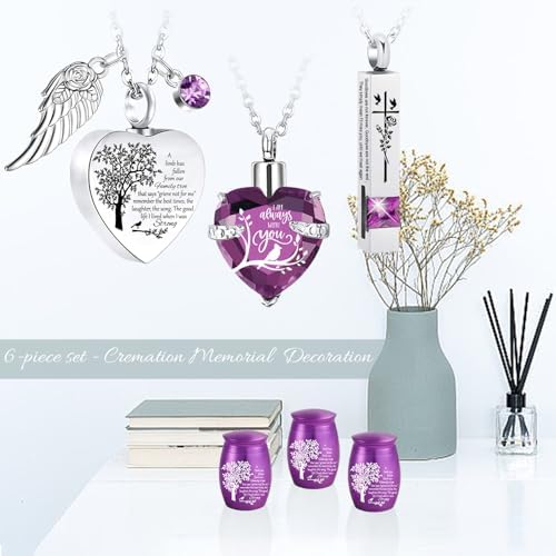 Cremation Urn Necklace Set of 6 Purple Memorial Ashes Holder