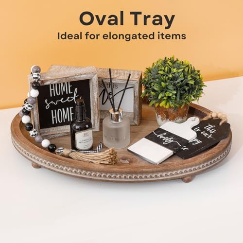 Festwind Decorative Oval Wooden Tray - Distressed Brown