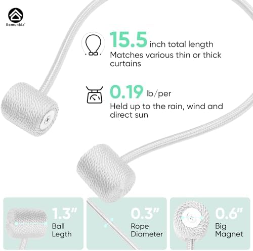 Remunkia Magnetic Curtain Tiebacks 2 Pack - White