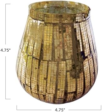 Creative Co Op Round Glass Mosaic Votive Candleholder Antique Copper Finish