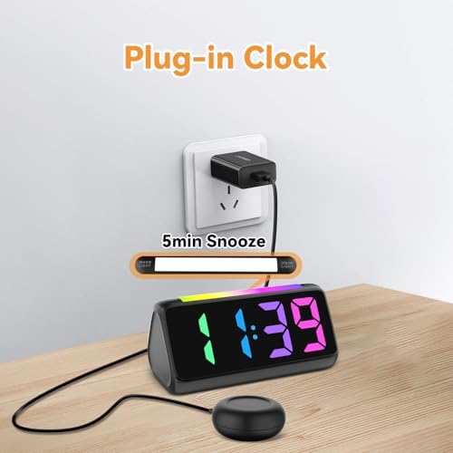 Netzu Alarm Clocks for Heavy Sleepers with Vibrating Pad and RGB Display