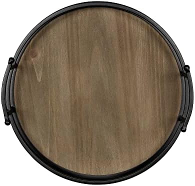 Stratton Home Decor Metal and Wood Round Tray