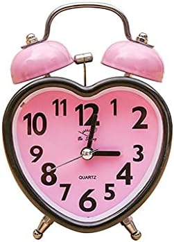 Heart Shape Double Bell Alarm Clock with Nightlight Pink