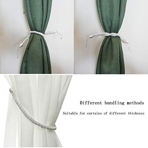 BEL AVENIR Curtain Rope Tiebacks with 4 Metal Screw Hooks White 4 Pack