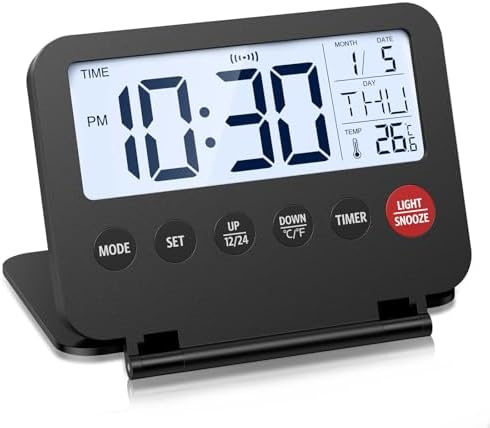 Olipiter Small Foldable Digital Travel Alarm Clock with Calendar and Temperature