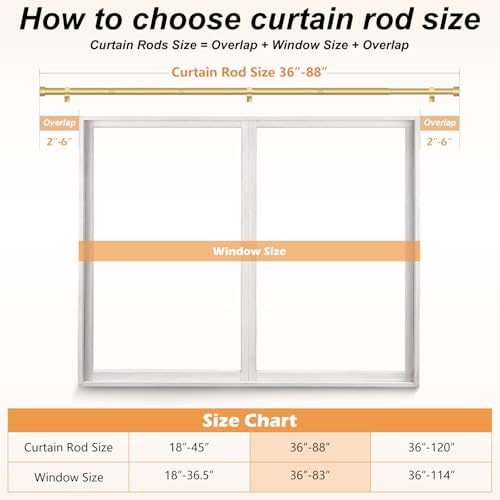 OLV 2 Pack Gold Curtain Rods for Windows 48-84 Inch