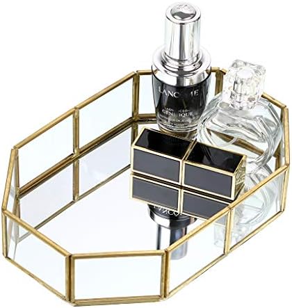 Hipiwe Mirror Glass Vanity Tray - Gold Ornate Decorative Tray