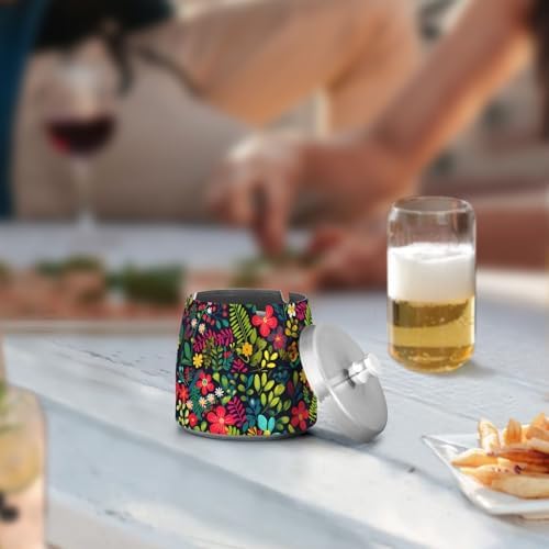 Colorful Bright Little Flowers Ashtray with Lid