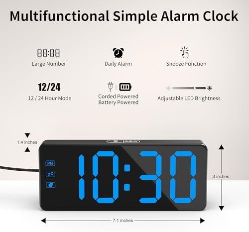 Kwanwa Digital Alarm Clock with 3-Level Dimmer and Battery Backup
