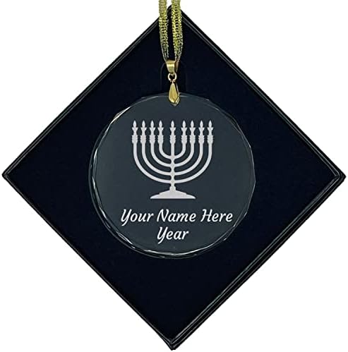 LaserGram Personalized Glass Christmas Ornament with Menorah Design