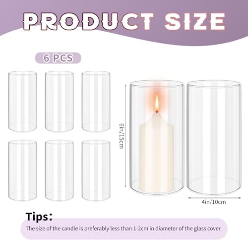 6 Pack Hurricane Candle Holders Clear Borosilicate Glass Cylinder Tube Covers