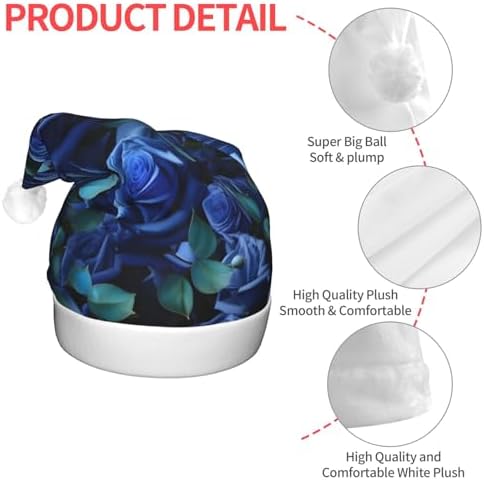Many Blue Roses Print LED Christmas Hat for Adults