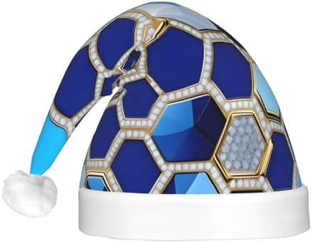 Blue Hexagons Diamond Print Christmas LED Santa Hat
