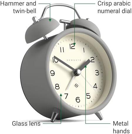 NEWGATE Charlie Bell Echo Alarm Clock Modern Retro Design Grey