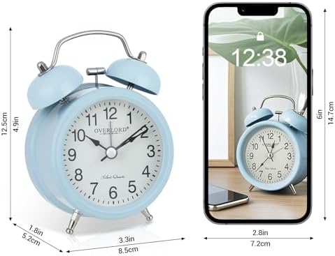 Professional Grade Metal Win Bell Alarm Clock with Silent Operation and Night Light