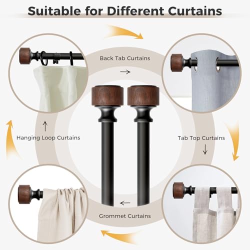 Wood Curtain Rods 30-88 Inches Heavy Duty 1 Inch Diameter