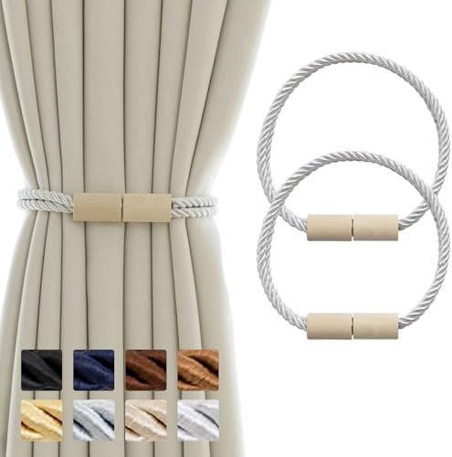 Contoeey Magnetic Boho Curtain Holders 2 Pack White