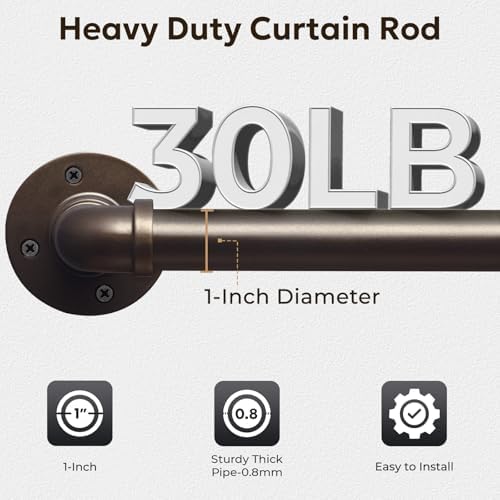 Zeerobee 1 Inch Antique Bronze Curtain Rods 32-48 Inches