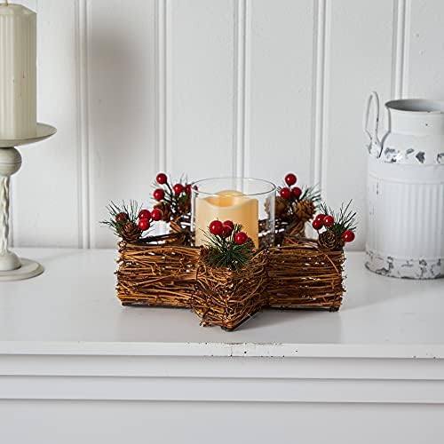 Nearly Natural Holiday Star Candle Holder with LED Light